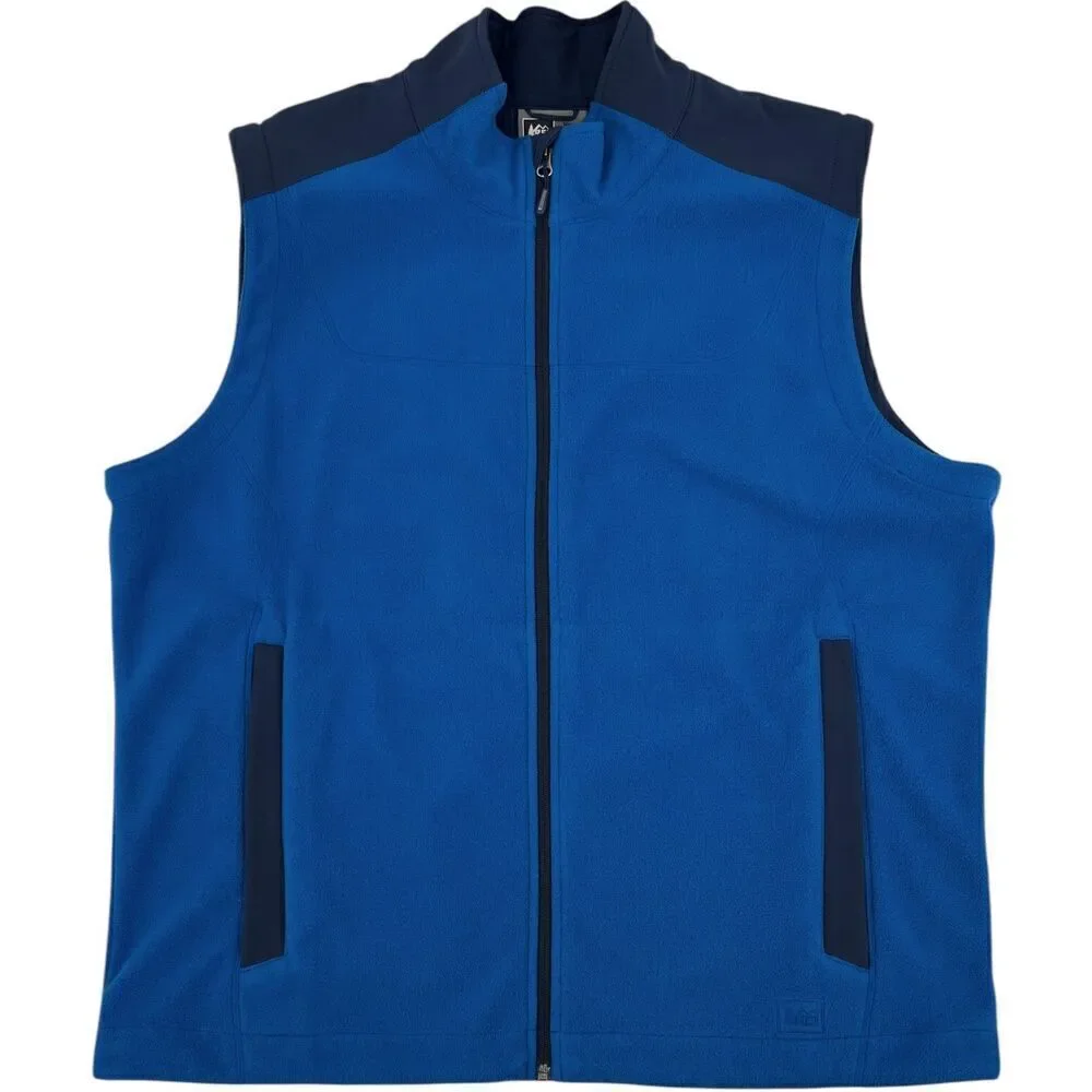 REI Men's Fleece Micro Grid Full Zip Vest Blue XXL